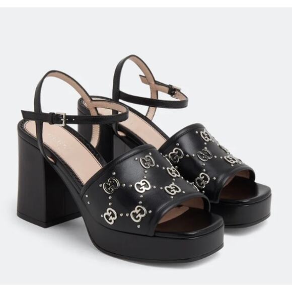 Gucci Black GG Logo Platform Janaya GG Logo Quarter Strap Sandal - Picture 1 of 16